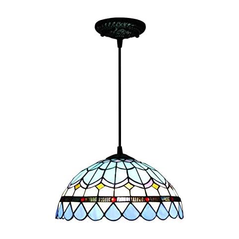 Lámpara colgante de cristal tipo Tiffany color azul Cover