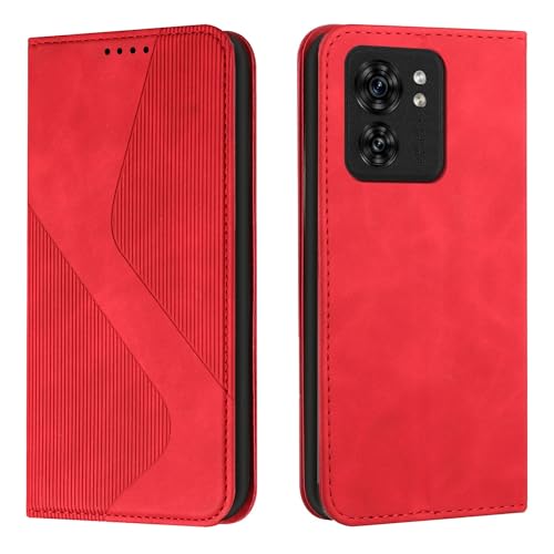 Étui portefeuille Motorola Moto Edge 40 en cuir PU rouge avec coque antichoc