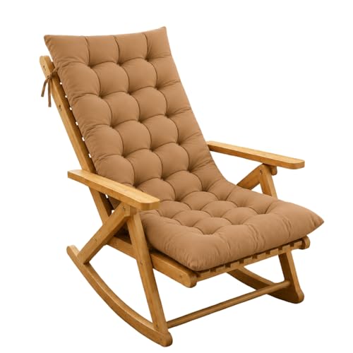 Image of KYNE Rocking Chair Cushion 18 x 50 Inch Thick Tufted Chair Cushion with Backrest and Seat Pad Soft Premium Fabric Polyester Filling Non Slip Indoor Outdoor Rocking Chair Replacement Cushion (Beige)