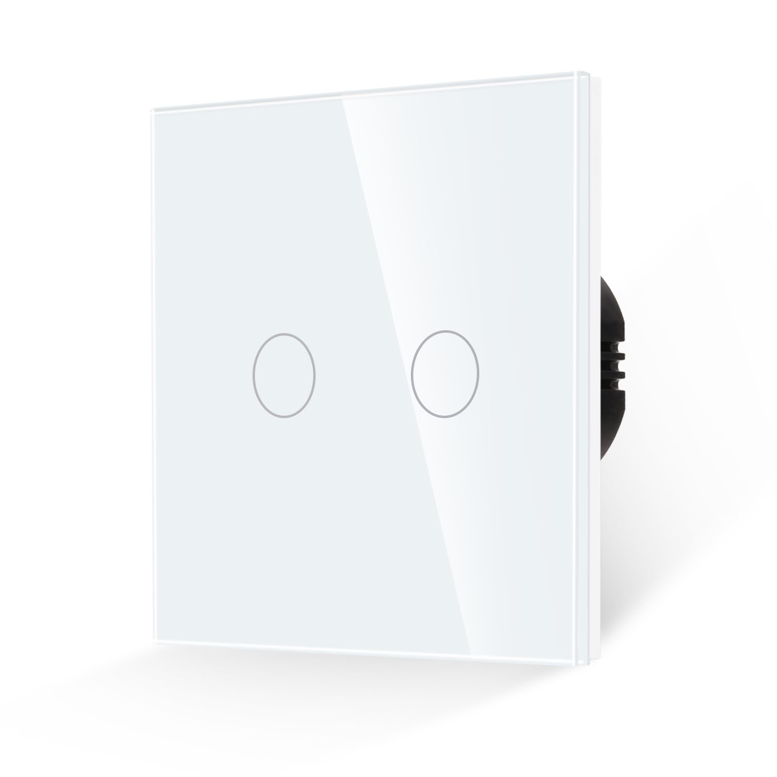 JIMEIDA Interruptor de luz táctil de 2 bandas, 1 vía, panel de vidrio templado blanco interruptor de pared y placa de vidrio sin tornillos con retroiluminación LED, no requiere cable neutro, 500 W, CA