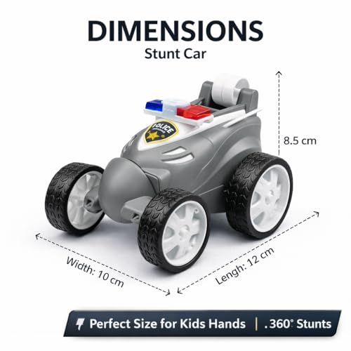 Image of SMART BOY Remote Controled Police Stunt Car Toy, All-Terrain Performance, 360 Rotating Rolling LED Flashing Lights with Police Siren Sound, Anti-Skid Rubber Tires, Grey, C Type Rechargeable 368PO
