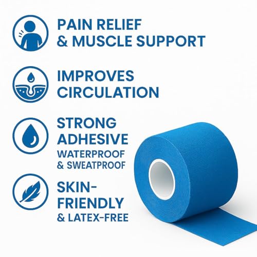 Image of Kinesiology Tape for Physiotherapy Kinesio Tape for Sports Injury Pain Relief Muscle Tape for Shoulder, Wings, Arms, Ankle K Taping Waterproof Athletic Tape for Pain Support -5 Inch