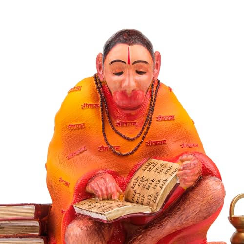 Image of Artarium Ramayani Lord Hanuman Idol for Home Temple (6.1 Inch), Resin Hanuman Ji Murti Reading Ramayana, Hindu God Statue for Pooja Room, Office Desk & Home Decor - Multicolor