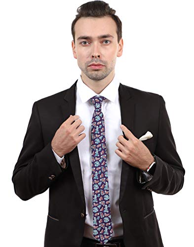 Image of JESLANG Men's Cotton Printed Floral Tie 2.56 inch Skinny Narrow Necktie Various Designs