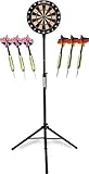 Stagecaptain DBS-1715C Bullseye Champion Dartscheibe Komplett Set - Profi Steeldartscheibe aus Sisal - Stufenlos höhenverstellbarer Ständer aus Stahl - 6 Dartpfeile und 4 Sets Flights