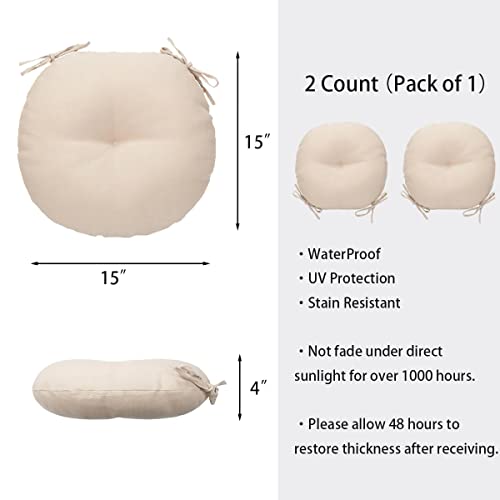 Funhome All Weather Bistro Seat Cushions With Ties, Tufted Patio Chair Cushions Round 15”X15”X4”, Set Of 2, Chair Pad For Home Garden Kitchen Furniture-Antique Beige #TOP4