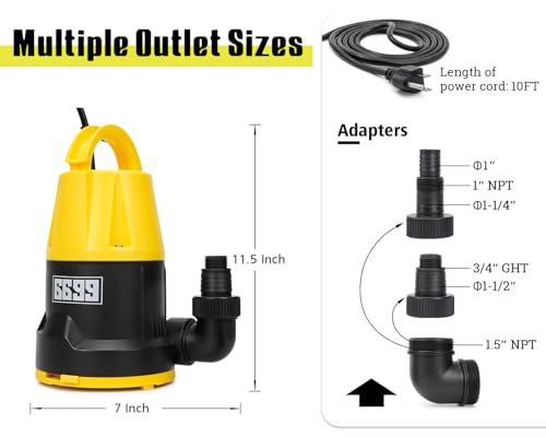 6699 Submersible Sump Pump 1HP Portable Water Pump 5000GPH Drain Water for Pool Pond Hot Tub Flooded House High Flow/Low Water Level Mode Adjustable by 6699 - Image 5