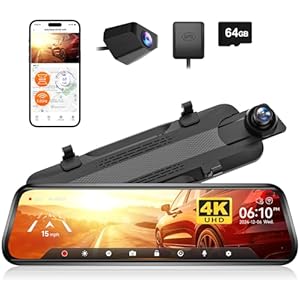 WOLFBOX G930 10 Inch Dashcam with 5.8GHz WiFi, 4K Dash Cam Front and Rear with WDR, Touch Screen Rearview Mirror, Parking Monitor, 64GB Map and GPS Included