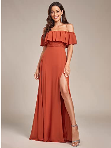 Image of Ever-Pretty Women's Summer Off The Shoulder Flowy Chiffon Formal Wedding Guest Dresses Maxi Side Split Beach Bridesmaid Dress