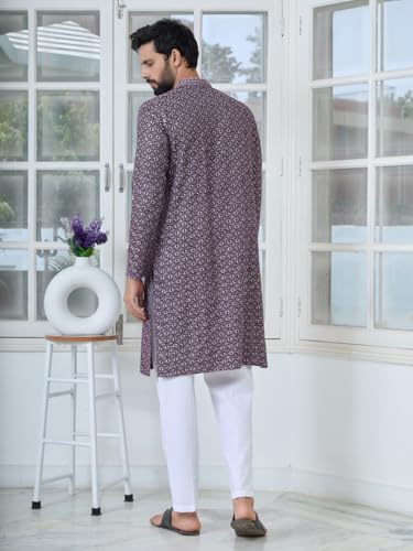 Image of See Designs Men's Full Sleeve Mandarin Collar Men Embroidered Straight Long Kurta - Festive Collection