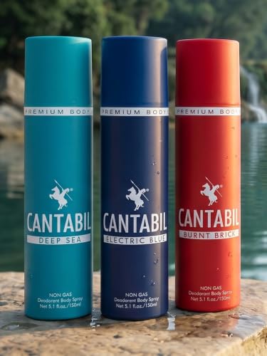 Image of Cantabil Deep Sea & Electric Blue & Burnt Brick Unisex No Gas Deodorant Body Spray | Combo Of 3 X 150ml With Lavender, Mint, Citrus | Perfume Deo For Men & Women | Rakhi Gift for Brother