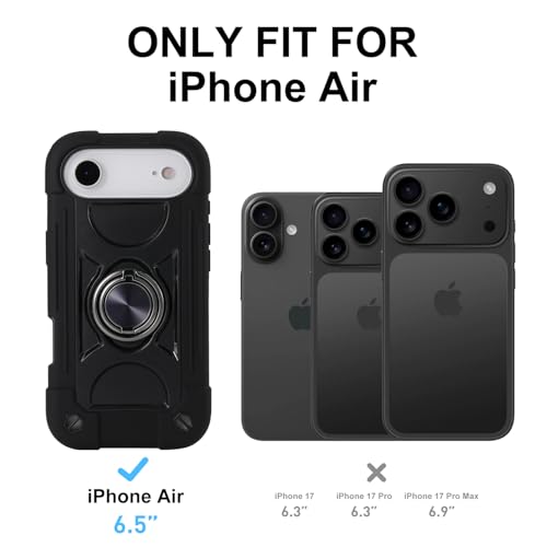 Image of MARKILL Compatible with iPhone with Built-in 360Rotating Ring Stand, Military Grade Drop Protection Full Body Rugged Heavy Duty Case Durable Cover (Black, iPhone Air)