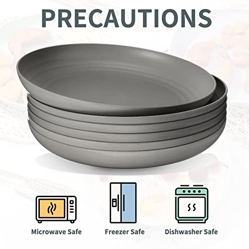 18 Pcs 9 Inch Wheat Straw Plates Lightweight Unbreakable Deep Dinner Plates Reusable Plastic Plates Microwave Safe Dinnerware For Kids Children Toddler Adult (Gray) #TOP1