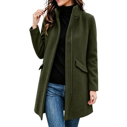 Trench Coat Women Zip Up Stand Collar Side Pocket Casual Jacket Fall Winter - image 1