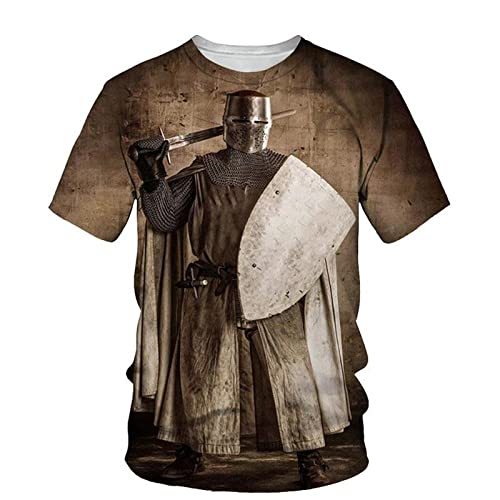 WINJAPAN T-Shirt imprimé Chevalier templier pour Homme rétro Hip Hop 3D numérique imprimé col Rond à Manches Courtes T-Shirt Haut de Sport Cover