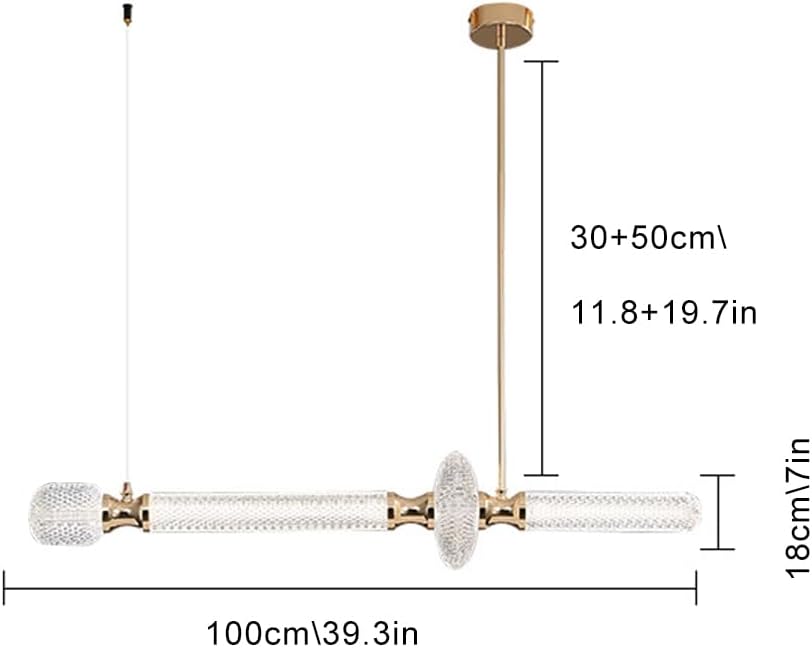 Led Modern Strip Light 37W Acrylic Linear Hanging Chaner for Dining Room, Kitchen Island Light Fixture, 39.3In D Acrylic Ceiling Hanging Light, 3 Color Mode