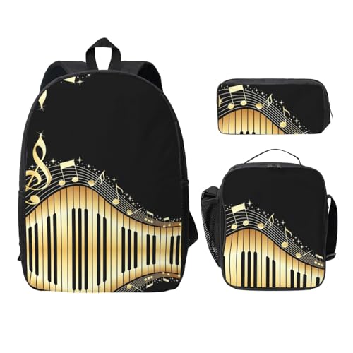 Sac à dos musique 3 pièces EdWal noir avec trousse et sac à déjeuner pour l'école