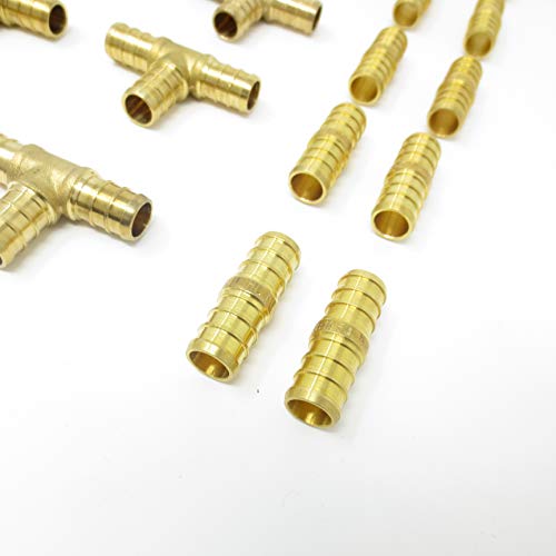 (30 Pieces) 1/2" Brass Pex Fittings For 1/2 Inch Pex Pipe (10 - Elbow, 10 -Tee, 10 - Coupler/Straights) Kit For Domestic Water And Radiant Heating, Dzr And No-Lead Brass Crimp Cinch System Pex Guy #TOP4