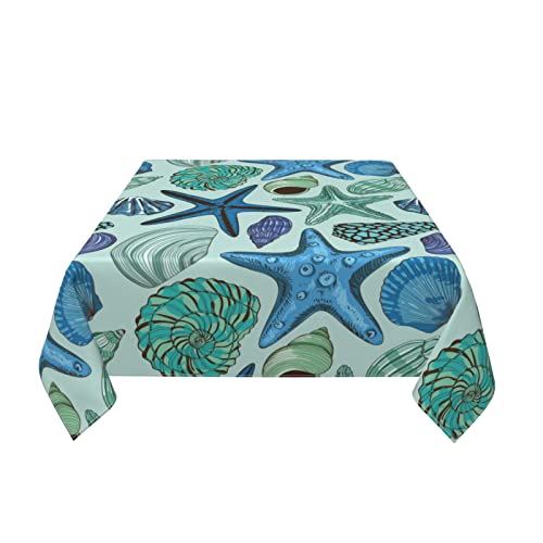 Yetta Yang Navy Blue Teal Nautical Starfish Beach Coastal Sea Beachy Waterproof Picnic Party Square Table Cloth Cover 60 X 60 Inches Square Tablecloth For 30-46 Inch Home Dining Room Kitchen #TOP5