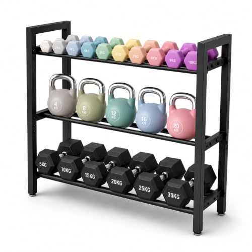 STARLUXE® - Soporte Mancuernas 3 Niveles, Soporte para Pesas Ajustable de Acero - Mancuernero hasta 180 kg, Organizador Gimnasio en Casa, 80x80x25 cm