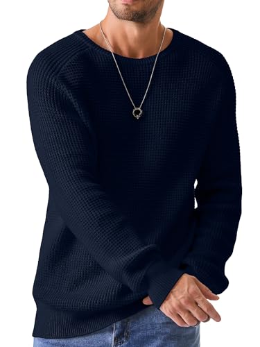 JMIERR Men’s Waffle Knit Crewneck Sweater