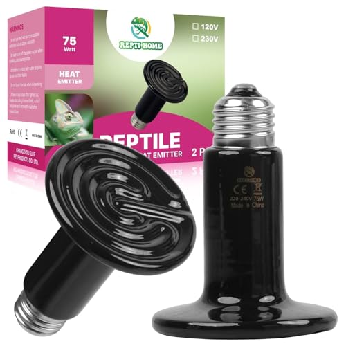 REPTI HOME Reptile Heat Lamp, Ceramic Heat Emitter E27 75W-2Pack, Ceramic Heat Bulb for Terrarium Light, Reptiles, Lizards, Tortoise, Snakes, Chicken