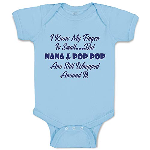 Cute Rascals Baby Bodysuit I Know My Finger Is Small... but Nana and Pop Pop Boy & Girl Baby Clothes Funny Cotton Light Blue Design Only Newborn