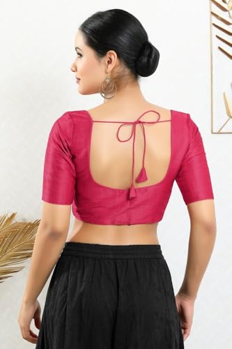 Image of Vamas Women's Silk Padded Self Design Half Sleeve Readymade Saree Blouse (X-766.N)