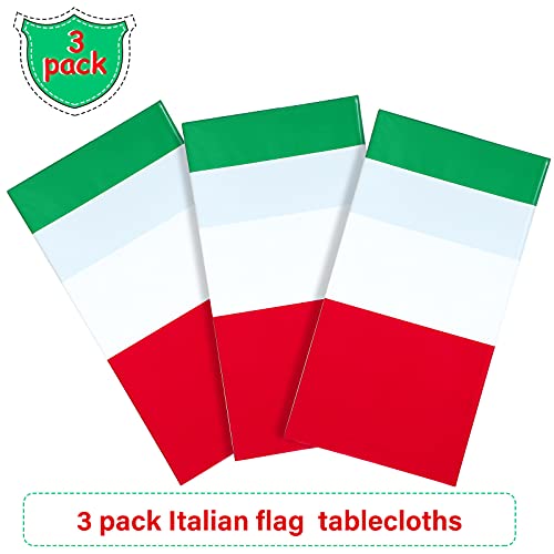 Image of Tatuo 3 Pcs Italian Flag Tablecloth 54 x 108 Inch Disposable Plastic Italy Table Covers Rectangular Red White Green Italian Themed Party Decorations Family Gathering Birthday Kitchen Supplies