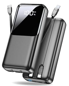 Power Bank 40000mAh 22, 5W Powerbank PD USB-C Schnellladefunktion, Tragbares Ladegerät mit 3 Anschlüssen & 2 integrierten Kabeln, Externer Akku kompatibel mit iPhone 17 16 15 14 13, Android und mehr