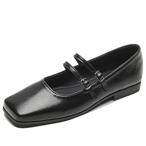 Women's Square Toe Flat Bottomed Mary Jane Shoes Fashionable Solid Color Comfortable Retro Mary Jane Flat Shoes