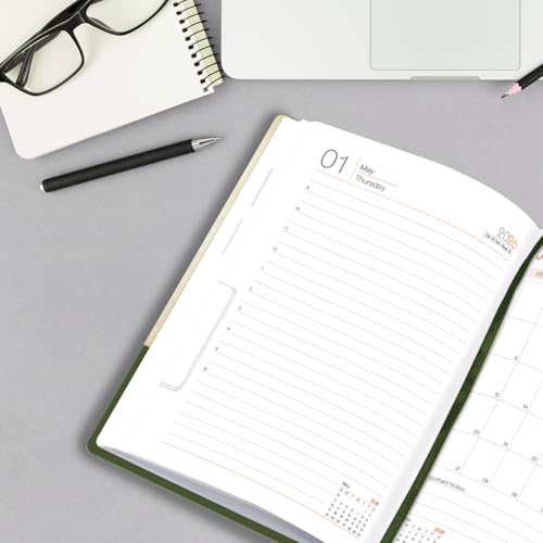 Image of A5 Size Hard Bound 1 Day To A Page Format New Year Executive Daily Planner 2026 Diary with Month Cut Index and Bookmark I Diary 2026 For Girls Women I 344 Pages I 21x15 Cm