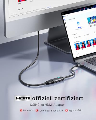 INIU Adattatore da USB C a HDMI 4K@60 Hz, adattatore USB di tipo C a HDMI Compatibile con MacBook Pro, iPad Pro, iPhone 17 16 Pro Max, Pixelbook, Surface Pro, Dell, XPS, Galaxy, e More - Immagine 1