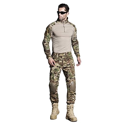 SINAIRSOFT US Army Uniform Shirt Pants with Knee Pads Tactical Combat Airsoft Hunting Apparel Camo BDU (MC,US S+ =Asian Tag L)