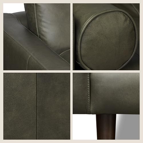 Image of Poly & BARK Napa 88.5 inch Leather Sofa - Full-Grain Italian-Tanned Aniline Leather, Feather-Down Comfort, Solid Wood Frame, Walnut Legs, Olivine Green