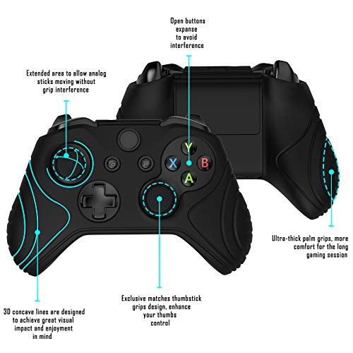 Playvital Samurai Edition Black Anti-Slip Controller Grip Silicone Skin For Xbox One X/S Controller, Ergonomic Soft Rubber Protective Case Cover For Xbox One S/X Controller With Black Thumb Stick Caps #TOP2
