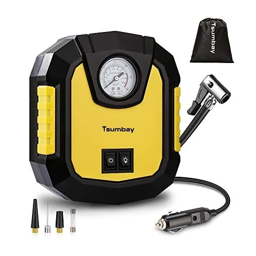 Tsumbay Compresor Aire Coche, 150Psi Portátil Bomba de Aire,DC12V Hinchador Bomba Inflador de Aire con LED Luces de Emergencia para Hinchar Neumático de Moto Coche y Bicicleta