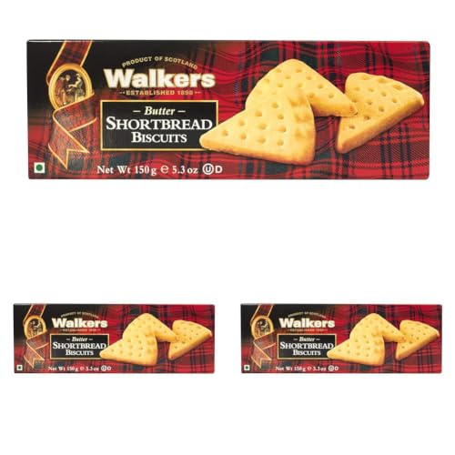 Image of Walkers Butter Shortbread Biscuits Triangles | Classic Scottish Shortbread Cookies | Eggless, No Added Preservatives, No Artificial Colors or Flavours, 5.3 oz / 150g (Pack of 3)