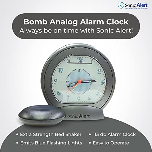 Sonic Alert Alarm Clock – Sonic Bomb Analog Clock - Loud Alarm Clock For Heavy Sleepers – Alarm Clock With Bed Vibrator – Easy To Use - Grey #TOP1