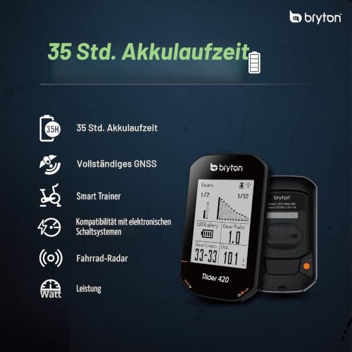 Bryton Rider 420 Kabelloser GPS-Fahrradcomputer zur Aufzeichnung von Strecken und Daten, mit...