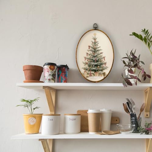 XPH Vintage Christmas Tree Oval Wall Art Framed, Rustic Winter Xmas Tree Oval Wall Decor, Farmhouse Christmas Cozy Winter Hanging Canvas Prints for Home Bedroom Living Room Decoration, 8.6x11.4 Inch by XPH - Used condition - Image 3