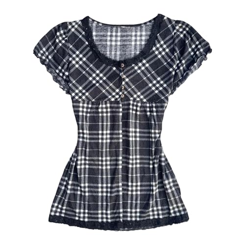 Y2k Grunge Shirts Alt Emo Clothes Women Vintage Graphic Tees 2000s Tops Teen Girls Whimsical Goth Short Sleeve Top (Black01,Medium)