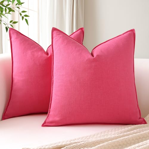 Sungeek Set of 2 Soft Linen Decorative Cushion Covers 40cm x 40cm Solid Farmhouse Throw Pillow Covers Boho Accent Cushion Cases for Sofa Couch Chair Bedroom Home Decor Pillowcases