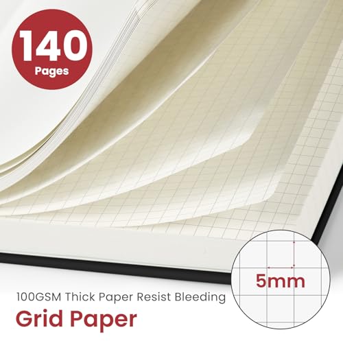 Image of Taja Graph Spiral Journal Notebook for Women & Men, 140 Pages, Graph Paper Hardcover Notebook for Planning & Tracking, Journals for Graphing, A5(5.7 inch x 7.9 inch) - Black