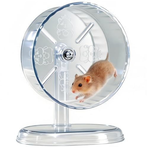PetCzardom Hamster Exercise Wheel,Super-Silent Small Animals Exercise Wheels,Quiet Hamster Running Wheels with Adjustable Stand for Hamsters,Gerbils,Rats,Other Small Pets(Transparent, 7 inch)