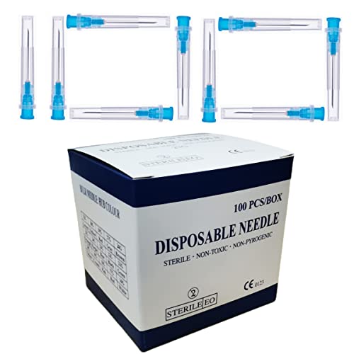 100 Pack 23Ga 1 Inch Disposable Injection Needle with Luer Lock, Individually Wrapped for Industrial Dispensing Accessories, Refilling Liquid, Inks,Livestock and Industry