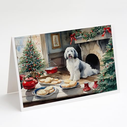Caroline's Treasures DAC3860GCA7P Old English Sheepdog Christmas Cookies Greeting Cards Pack of 8 Blank Cards with Envelopes Whimsical A7 Size 5x7 Blank Note Cards