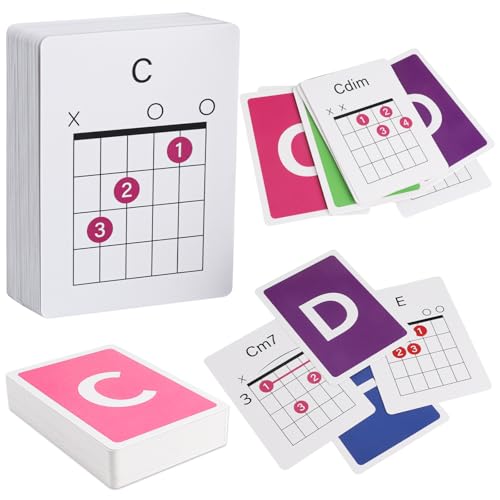 Guitar Chord Flashcards - 56Pcs Akustik- & E-Gitarre Lernen Cheat Sheets - Lernen Sie wesentliche Akkorde schnell & einfach | Perfekt für Anfänger und Profis
