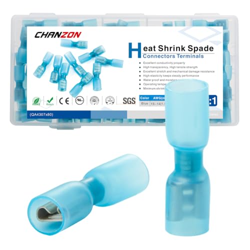 Chanzon 80pcs Heat Shrink Female Spade Wire Connectors 1/4" 16-14AWG Blue