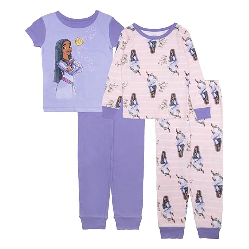 Disney Wish Girls 4-Piece Snug-fit Cotton Pajama Set Soft & Cute for Kids MORE MORE WISH 3T